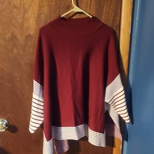 Pink Lily Burgundy and White Striped Poncho